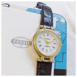 Leather and silver Fossil watch